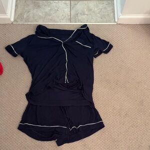 Auden Dark Blue Pajama Set with White Trim